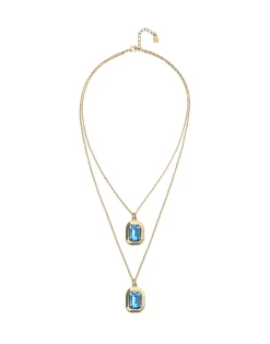 Collar doble bañado en oro 18k con dos cristales facetados rectangulares