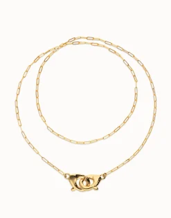 Collar largo bañado en oro 18k con mosqueton entrelazado