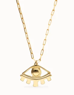 Collar largo bañado en oro 18k con ojo grande