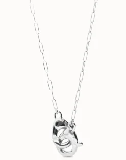 Collar largo bañado en plata con mosquetón entrelazado