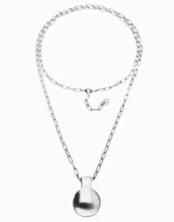 Collar largo bañado en plata de ley con esfera grande
