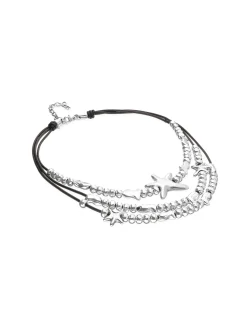 Collar multicadena en cuero bañado en plata y estrella de mar