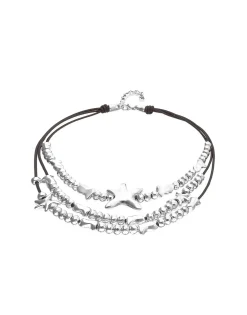 Collar multicadena en cuero bañado en plata y estrella de mar