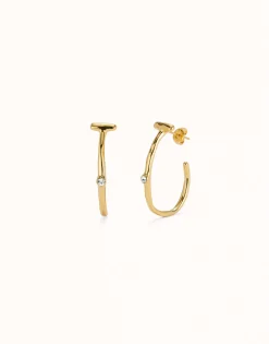 Pendientes aro bañado en oro 18k con topacio blanco