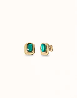 Pendientes bañado en oro y cristal verde para mujer