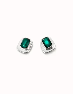 Pendientes bañado en plata de ley y cristal verde mujer