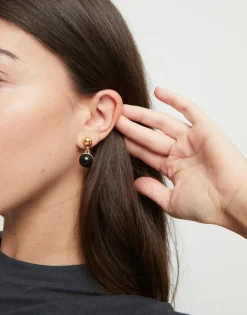 Pendientes bañados en oro 18k con dos bolas y cristal de murano
