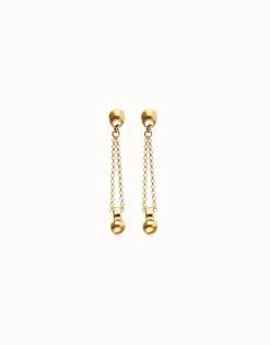 Pendientes bañados en oro 18k con cadena larga y esfera
