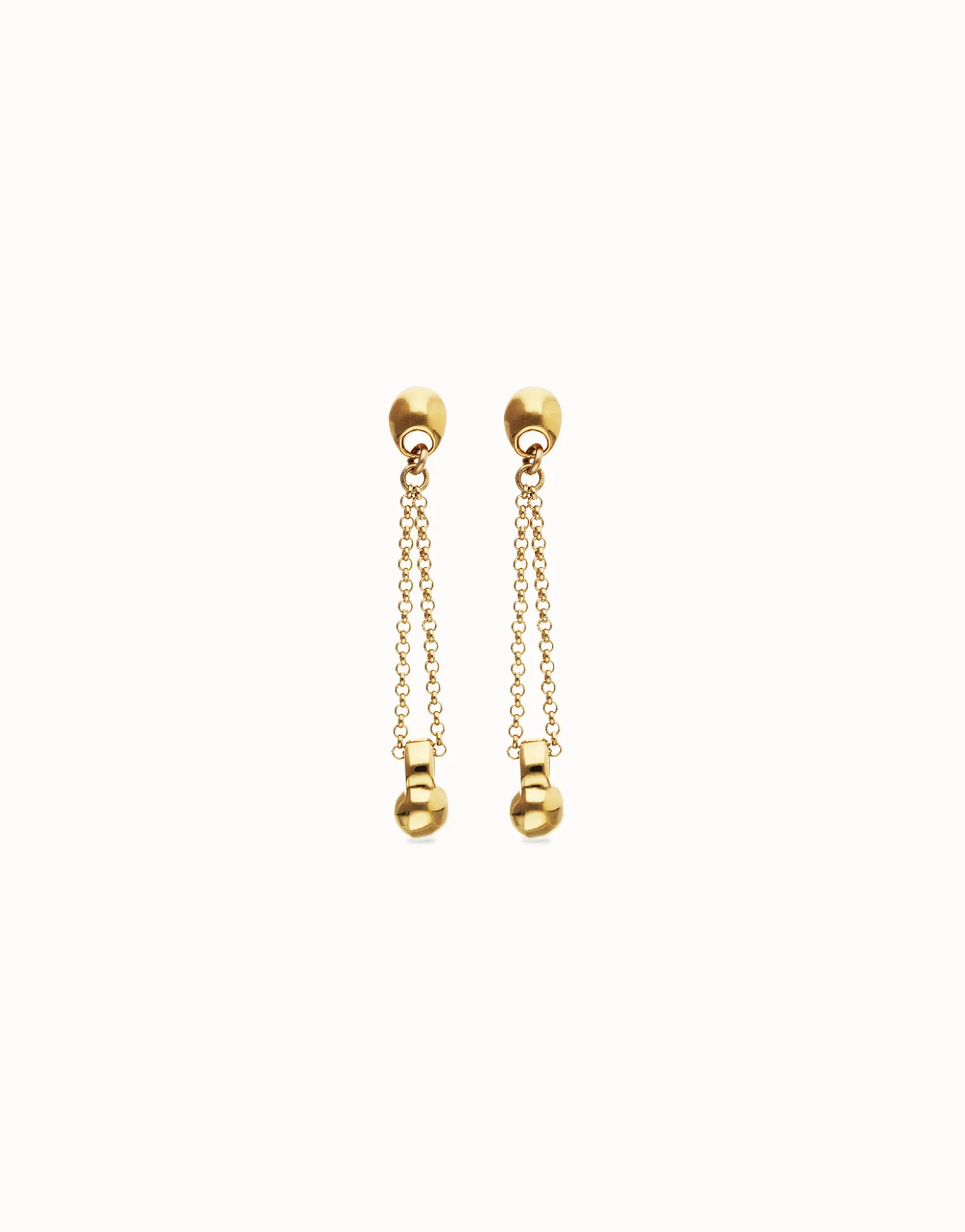 Pendientes bañados en oro 18k con cadena larga y esfera