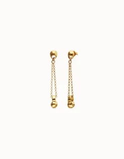 Pendientes bañados en oro 18k con cadena larga y esfera