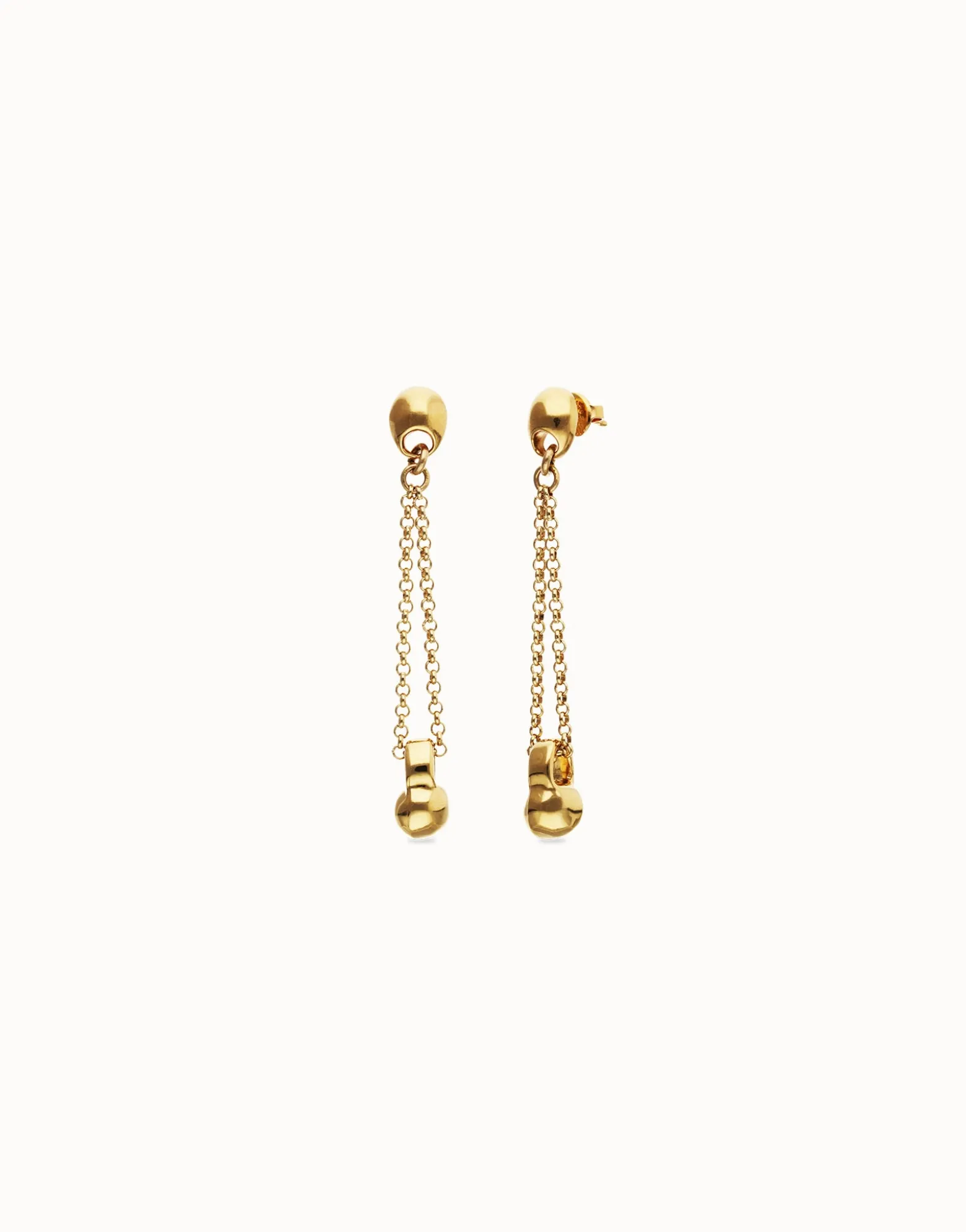 Pendientes bañados en oro 18k con cadena larga y esfera