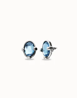 Pendientes bañados en plata con cristal facetado ovalado azul