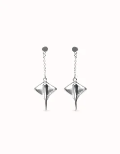 Pendientes largos bañados en plata de ley con mantarraya