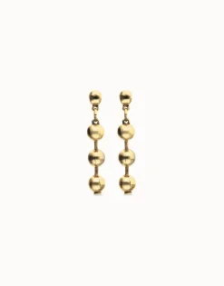 Pendientes largos de bolas bañados en oro 18k