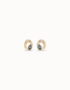 Pendientes stud de oro con forma de óvalo y cristal color gris claro