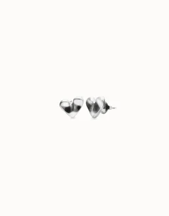 Pendientes tipo piercing de corazón bañados en plata de ley