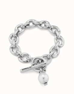 Pulsera bañada en plata de ley con eslabones y charm de perla