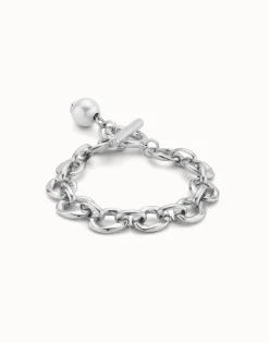Pulsera bañada en plata de ley con eslabones y charm de perla