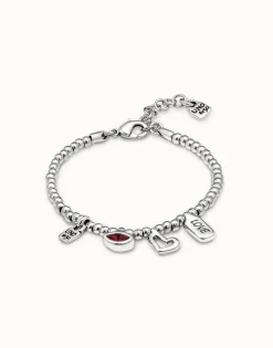 Pulsera bañada en plata de ley con cristal rojo mujer