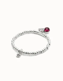 Pulsera bañada en plata de ley, cristal de murano y palabra suerte