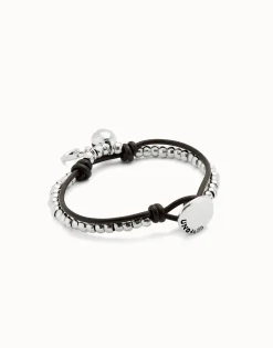 Pulsera bañada en plata de ley con cuero y cristal morado