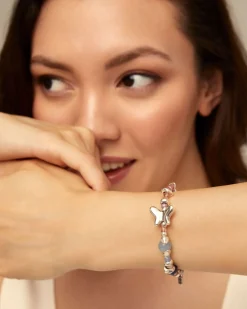 Pulsera bañada en plata de ley con cristales artesales multicolor