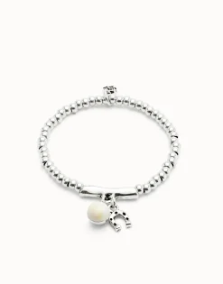 Pulsera bañada en plata de ley y cristal de murano marfil y herradura