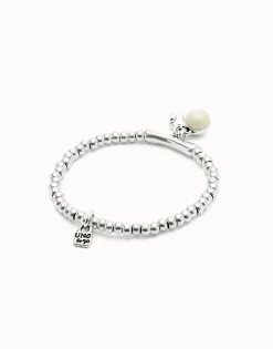 Pulsera bañada en plata de ley y cristal de murano marfil y herradura