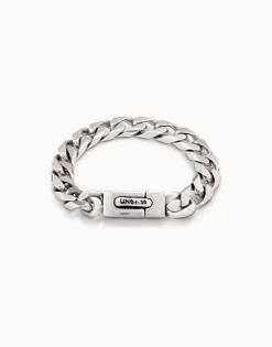 Pulsera bañada en plata ley con cadena barbada y cierre automático