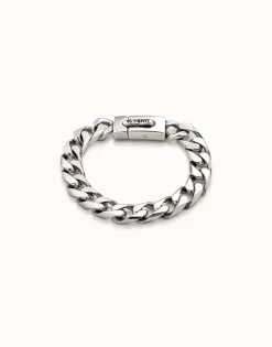 Pulsera bañada en plata ley con cadena barbada y cierre automático