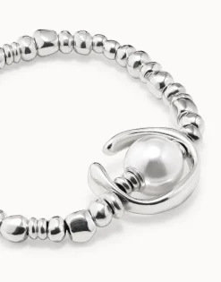 Pulsera bañado en plata de ley con perla blanca mujer