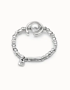 Pulsera bañado en plata de ley con perla blanca mujer