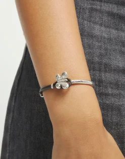 Pulsera combinada en cuero marrón y plata de ley con adorno de mariposa