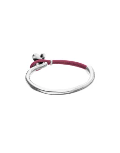 Pulsera combinada en cuero rosa y plata de ley con adorno de mariposa