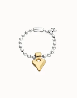 Pulsera de bolas bañada en oro 18k con detalle de corazón