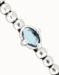 Pulsera de bolas bañada en plata con cristal facetado ovalado azul