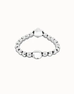 Pulsera de bolas bañada en plata con cristal facetado ovalado rosa