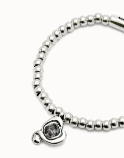 Pulsera de bolas bañadas en plata de ley con cristal negro