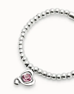 Pulsera de bolas bañadas en plata de ley con cristal rosa