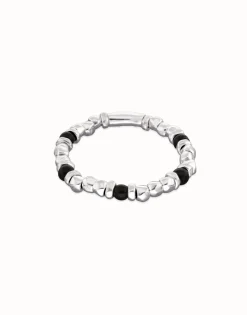 Pulsera de bolas con cuentas en plata y cristal de murano negro