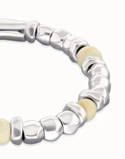 Pulsera de bolas con cuentas en plata y color marfil