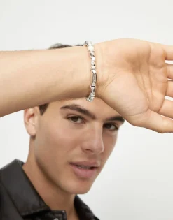 Pulsera de bolas con cuentas en plata y color marfil