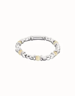 Pulsera de bolas con cuentas en plata y color marfil