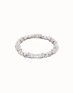 Pulsera de bolas con cuentas en plata y color marfil