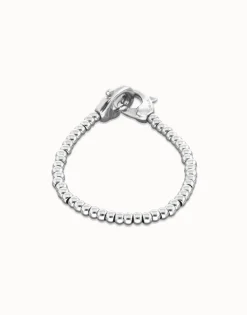 Pulsera de bolas pequeñas bañada en plata con mosquetón entrelazado
