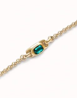 Pulsera de cadena bañada en oro 18k con cristal verde