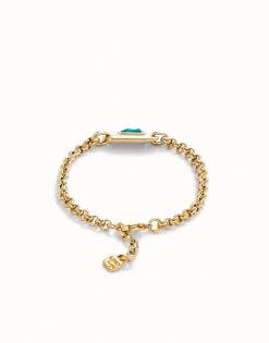 Pulsera de cadena bañada en oro 18k con cristal verde
