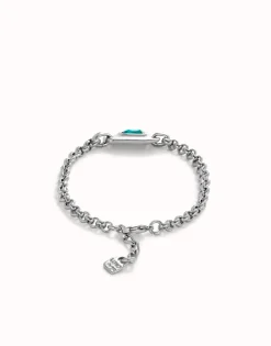 Pulsera de cadena bañada en plata de ley con cristal verde