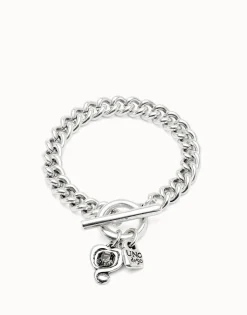 Pulsera de cadena bañada en plata de ley con cristal negro
