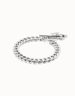 Pulsera de cadena bañada en plata de ley con cristal negro
